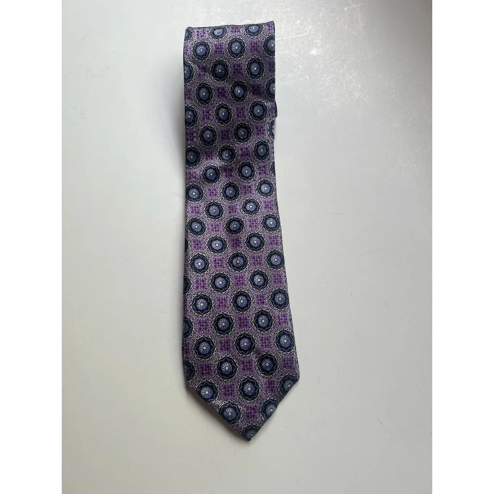 J.Z. Richards Boulder Purple Navy Blue Geometric Silk Tie Extra Long 68 Inch